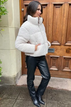 Cream Teddy Panelled Short Coat