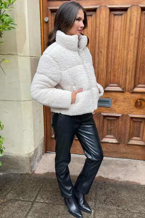 Cream Teddy Panelled Short Coat