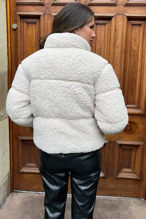 Cream Teddy Panelled Short Coat