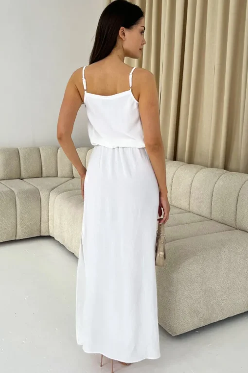 Cream Tie Waist Strappy Split Leg Midi Dress