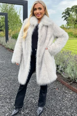 Cream Tipped Faux Fur Long Jacket