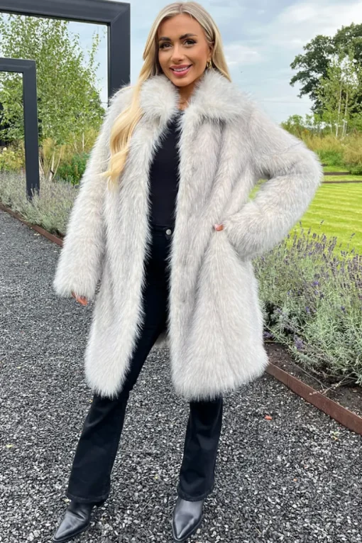 Cream Tipped Faux Fur Long Jacket