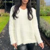Cream V-Neck Chenille Knit Jumper