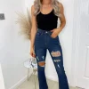 Dark Wash Ripped Flared Jeans