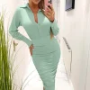 Duck Egg Bodycon Long Sleeve Shirt Dress