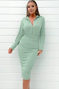 Duck Egg Bodycon Long Sleeve Shirt Dress