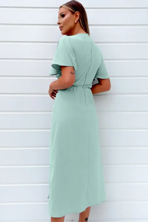 Duck Egg Ruched Split Leg Midi Dress