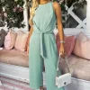 Duck Egg Sleeveless Knot Front Jumpsuit