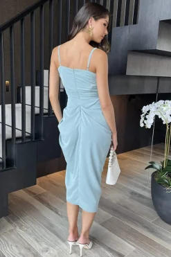 Duck Egg Strappy Wrap Top Gathered Skirt Midi Dress