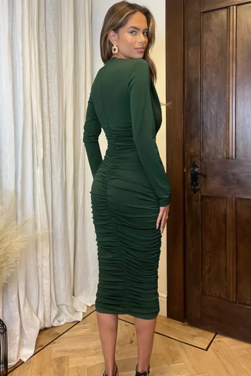 Forest Long Sleeve Ruched Bodycon Dress