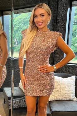 Gold Sequin High Neck Bodycon Mini Dress