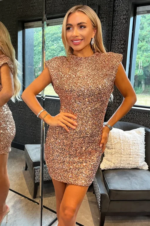 Gold Sequin High Neck Bodycon Mini Dress
