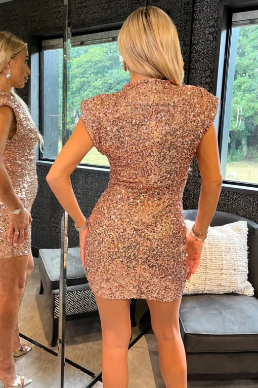 Gold Sequin High Neck Bodycon Mini Dress