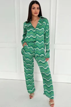Green Abstract Printed Long Sleeve Shirt