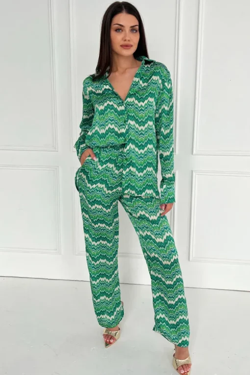 Green Abstract Printed Long Sleeve Shirt