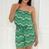 Green Abstract Printed Tie Waist Playsuit