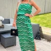 Green Abstract Printed Tie Waist Strappy Midi Dress