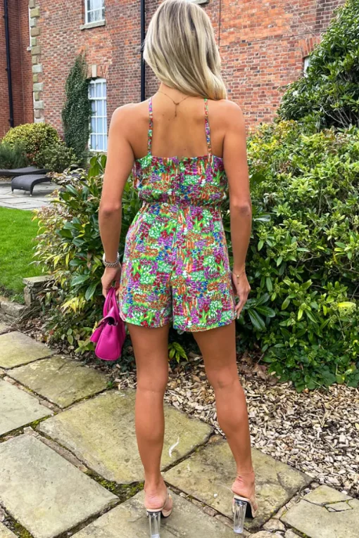 Green Garden Print High Neck Playsuit
