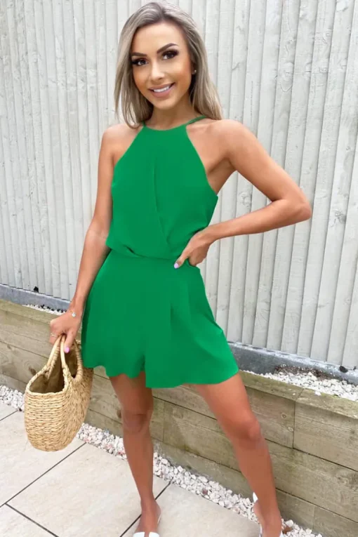 Green High Neck Playsuit