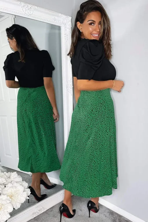 Green Printed 2 in 1 Wrap Over Tie Side Dress