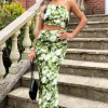 Green Printed Asymmetric Cut Out Midi Dress