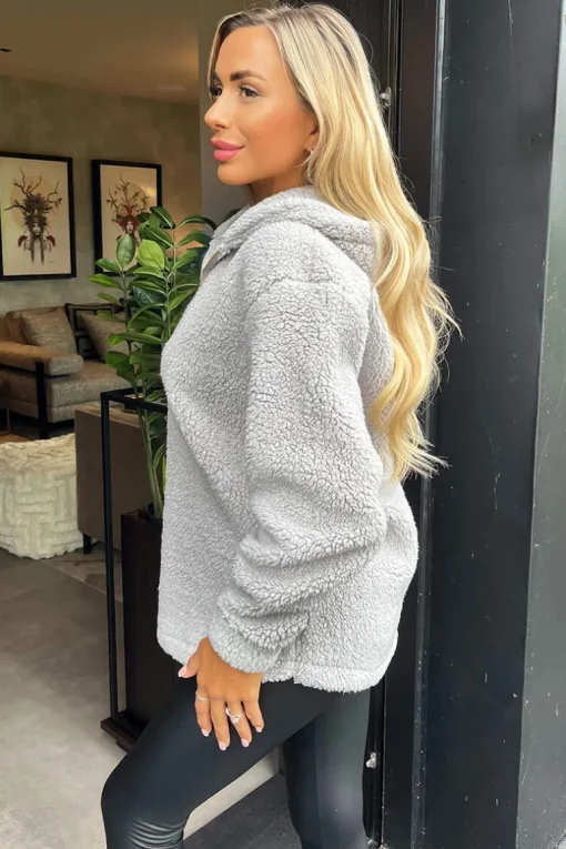 Grey 1/4 Zip Teddy Hoodie