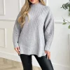 Grey Mock Neck Oversized Knit Jumper