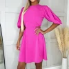 Hot Pink Cut Out Round Neck Mini Dress