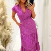 Hot Pink Heart Print Collared Smock Midi Dress