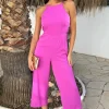Hot Pink Strappy Racer Neck Jumpsuit