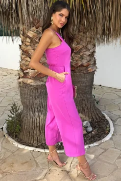 Hot Pink Strappy Racer Neck Jumpsuit