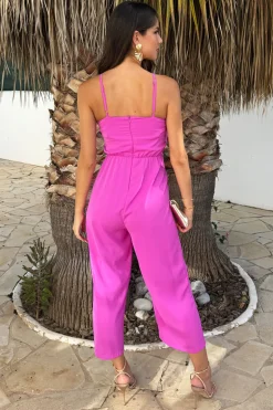 Hot Pink Strappy Racer Neck Jumpsuit