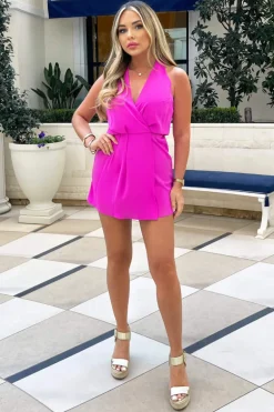 Hot Pink Wrap Top Skort Style Playsuit