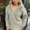 Khaki 1/4 Zip Teddy Hoodie