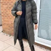 Khaki Hooded Puffer Coat with Zip Front Pockets