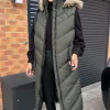 Khaki Longline Faux Fur Hooded Gilet