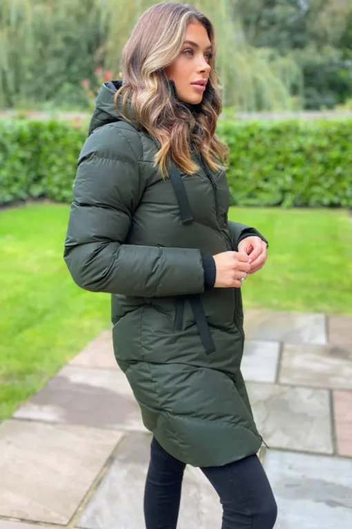 Khaki Long-Line Padded Coat
