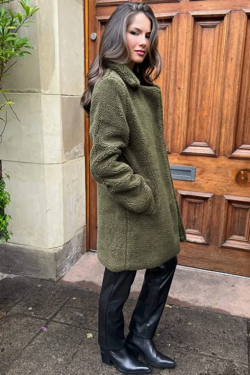 Khaki Longline Teddy Coat