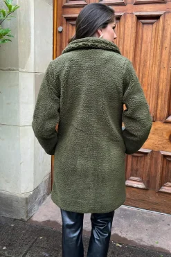 Khaki Longline Teddy Coat