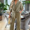 Khaki Straight Leg Trousers