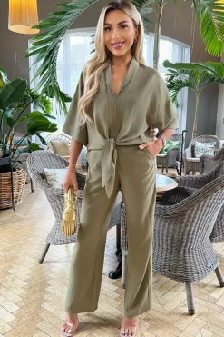 Khaki Straight Leg Trousers