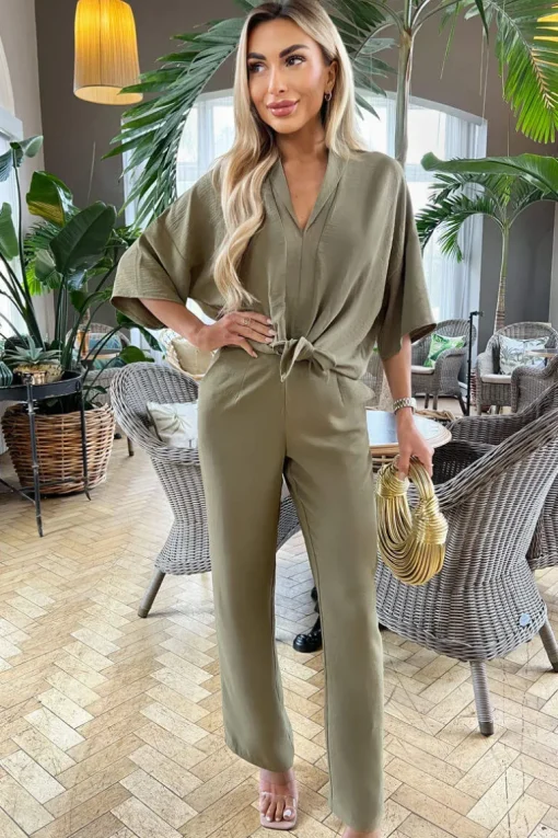 Khaki Straight Leg Trousers