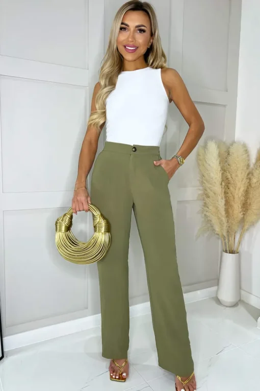 Khaki Straight Leg Trousers