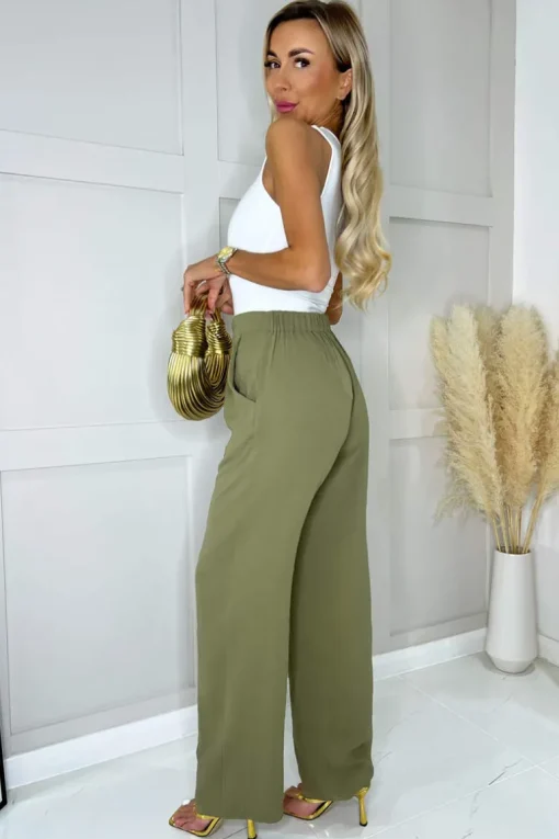 Khaki Straight Leg Trousers