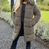 Khaki Teddy Panelled Long Coat