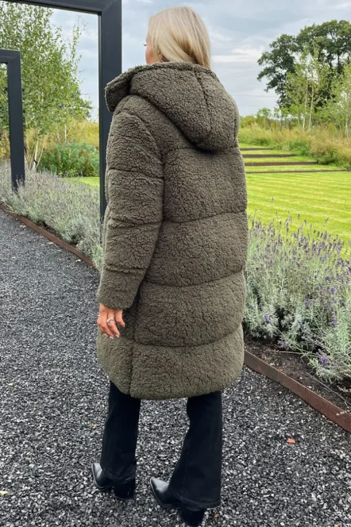 Khaki Teddy Panelled Long Coat