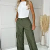 Khaki Wide Leg Cargo Pants