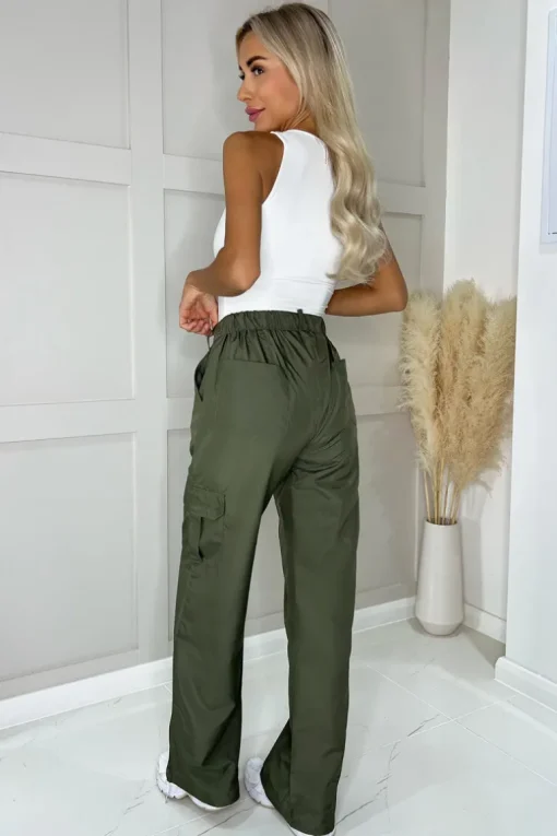 Khaki Wide Leg Cargo Pants