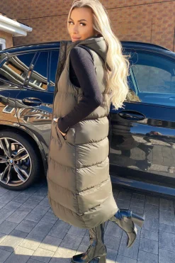 Khaki Zip Up Hooded Gilet