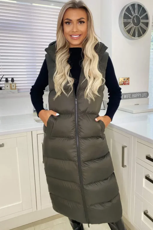 Khaki Zip Up Hooded Gilet